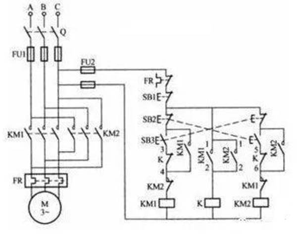 防止相間短路的電機正反轉(zhuǎn)控制電路接線圖