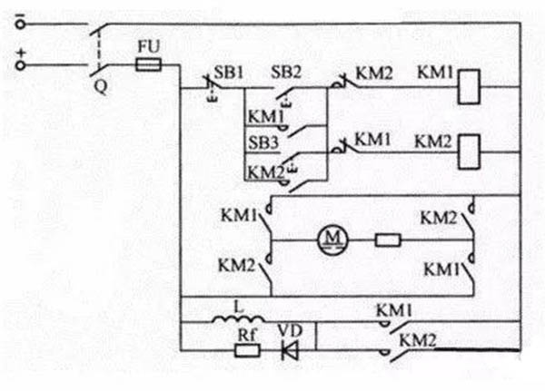 改變直流電機電樞電壓極性實現(xiàn)正反轉(zhuǎn)啟動電路