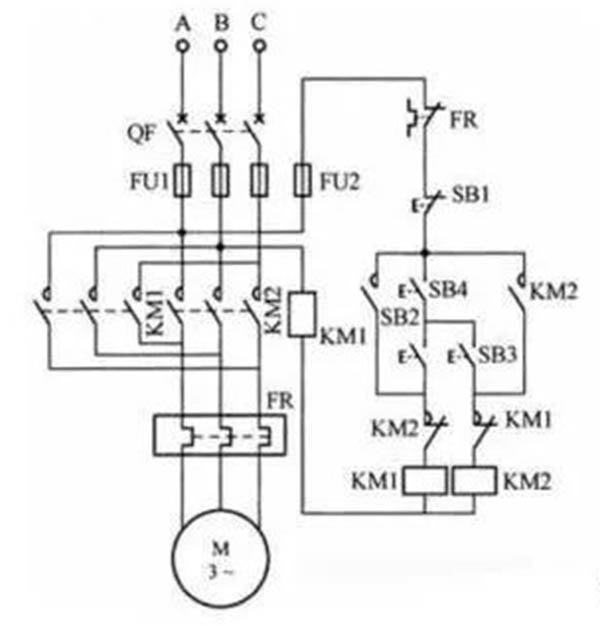 防止誤啟動（需同時按兩個按鈕）電機正反轉(zhuǎn)控制電路接線圖